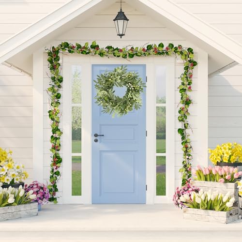 Amf0Resj Green Eucalyptus Wreaths For Front Door Spring Summer Wreath With Eucalyptus Leaves,Olives Leaves,Mixed Berry For Indoor Outdoor Farmhouse Home Porch Wall Window Festival Wedding Decor thumb #4