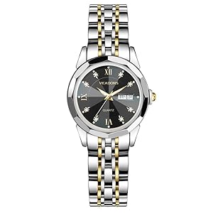 Watch for Women Diamond Business Dress Analog Quartz Stainless Steel Waterproof Luminous Date Two Tone Luxury Casual Wrist Watch