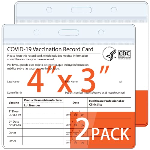 Roveteck 2 Pack Vaccine Card Holder Waterproof Covid Card Protector 4x3 in, CDC Immunization Record Vaccination Card Protector, Clear Vinyl Plastic Sleeve Bussiness Badge Holder