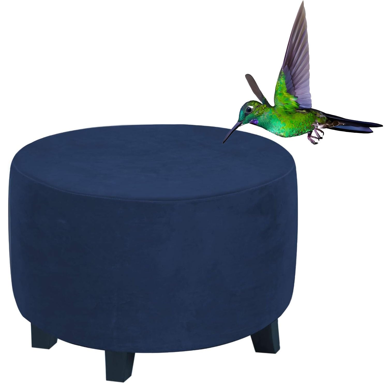 RTSFKFS Round Velvet Ottoman Cover, Stretch Luxury Foot Stool/Footrest Slipcover Pouffe Protector Hassock Covers with Elastic Bottom, Dustproof Removable Washable(Navy,24"(60-64cm))