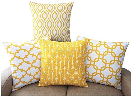 TIDWIACE Amarillo Hogar Algodón Lino Funda de Cojine del Sofá - Throw Cojín Decoración Almohada Caso de la Cubierta Decorativo para Sala de Estar sólido para Sala de Estar sofás 45x45Cm Set de 4