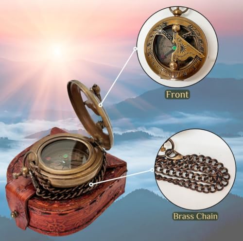 Brújula Vintage de Latón con Reloj de Sol 2 pulgadas miniatura 2