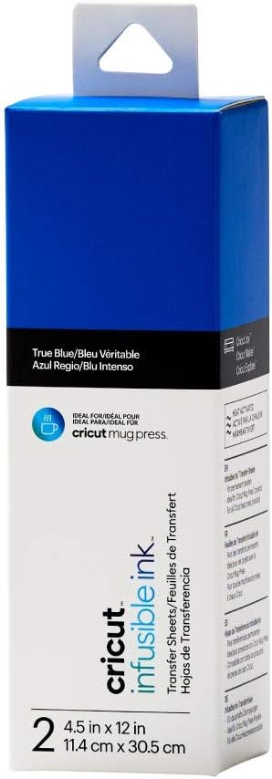 Cricut carats – Bleu véritable Infusible Ink Lot de 2 feuilles de transfert | 11,4 cm x 30,5 cm Idéal pour une utilisation avec la presse à tasses, Papier Vinyle, 11,4cm x 30,5cm (4,5" x 12")