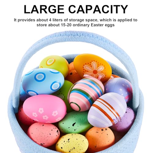 Image of Domensi 1 Pcs Empty Easter Basket for Eggs Hunt Small Bunny Basket with Handle Soft Cotton Rope Woven Gifts for Candy Easter Days Decoration Party Holidays (Blue)