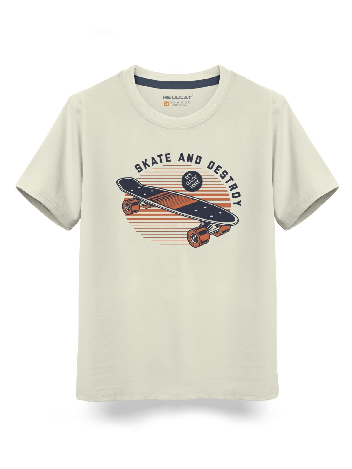 HELLCAT Beige Trendy Typographic Printed Cotton Blend Half Sleeve T-Shirt for Boys