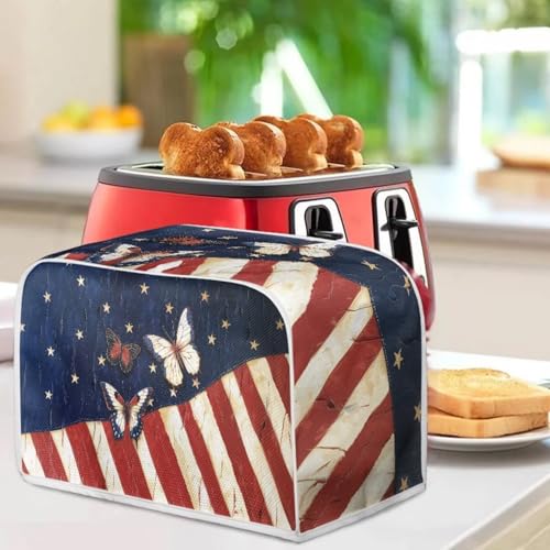 Image of 4 Slice Toaster Dust Cover American Flag Butterfly Kitchen Small Appliance Bread Toaster Oven Dustproof Cover July 4th USA Independence Merial Day Theme
