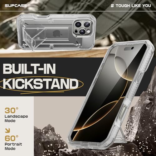 Image of SUPCASE for iPhone 16 Pro Case with Screen Protector & Kickstand, Clear | Detachable Belt Clip, Military-Grade Protection, Full Body Heavy Duty Phone Case for iPhone 16 Pro 6.3'', Unicorn Beetle Pro