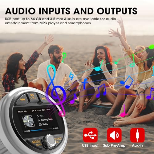 Image of Bluetooth Marine Gauge Stereo System: Waterproof Boat AM FM Radio Receiver - 3 Inch LCD Display Digital Multimedia MP5 Player USB AUX Subwoofer 200 Watts Output
