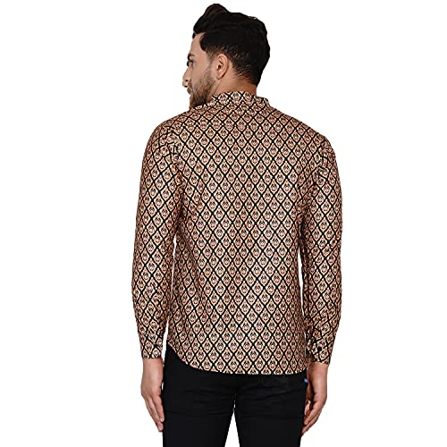 Image of Veera Paridhaan Men's Cotton Printed Full Sleeve Short Kurta(Brown) (VP008208)