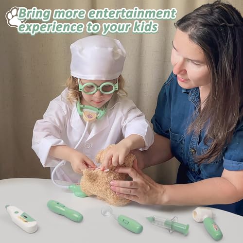 Image of Liberry Doctor Kit Toy for Toddlers 3 4 5 6 Years Old, Green | Kids Doctor Playset with Dog Toy, Stethoscope and Dress Up Costume, Pretend Play Medical Bag, Boys Girls Birthday Gift