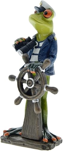 Miniatura 3 de Estatuas creativas de resina de dirección de capitán de rana, esculturas de ranas de mascota de patrón azul marino, figuras coleccionables para