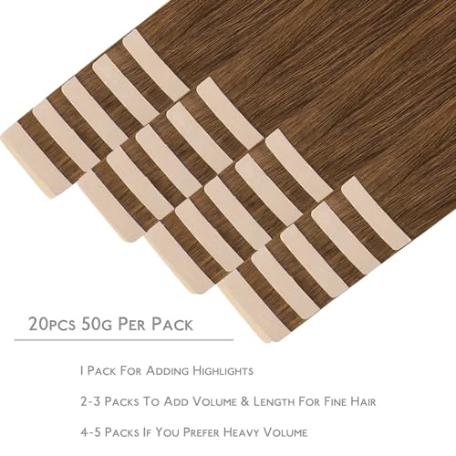 Image of WENNALIFE Tape in Hair Extensions Human Hair, 20pcs 50g 16 inch Light Auburn Brown Remy Hair Extensions Straight Human Hair Tape in Extensions Skin Weft Tape Extensions Human Hair