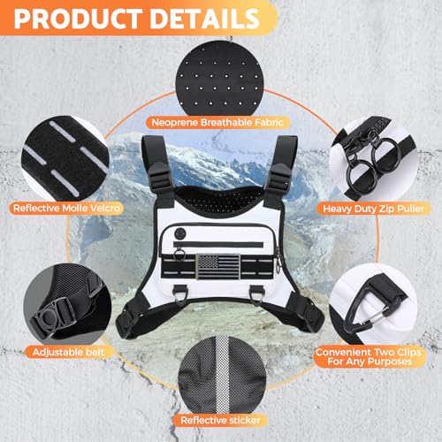 Image of Muserise Sports Chest Bag For Men Women, Water Resistant Lightweight Front Chest Pack, Running Vest Bag With Built-In Phone Holder & Extra Storage For Workouts, Running, Cycling (White)