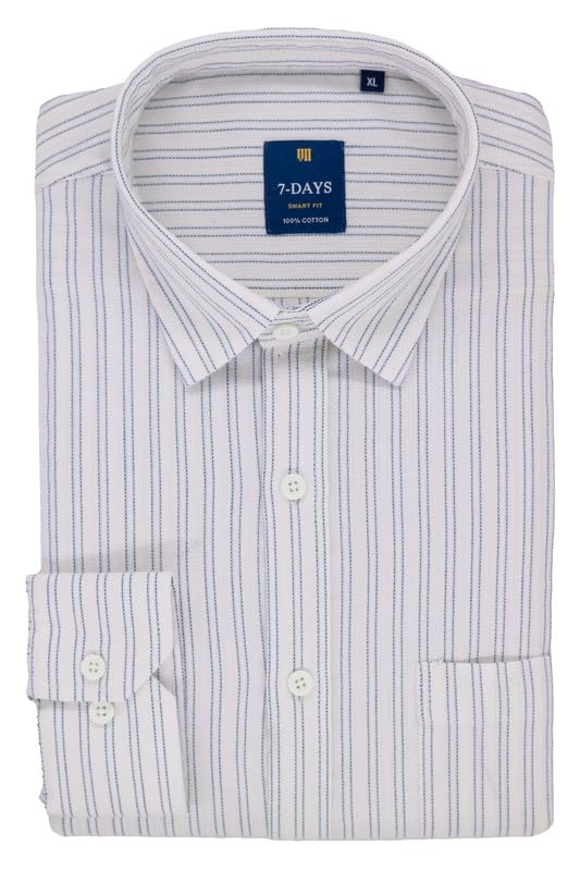 Image of 7-DAYS Men's Premium Striped Shirt - 100% Cotton, Tailored Fit (Between Slim & Regular), Full Sleeve, with Pocket - Smart Office & Casual Look