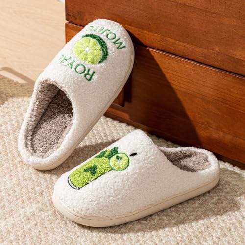 Image of Espresso Martini Slippers for Women Men，Fuzzy Warm Martini Glasses Slippers，Funny Soft Creative Design House Shoes