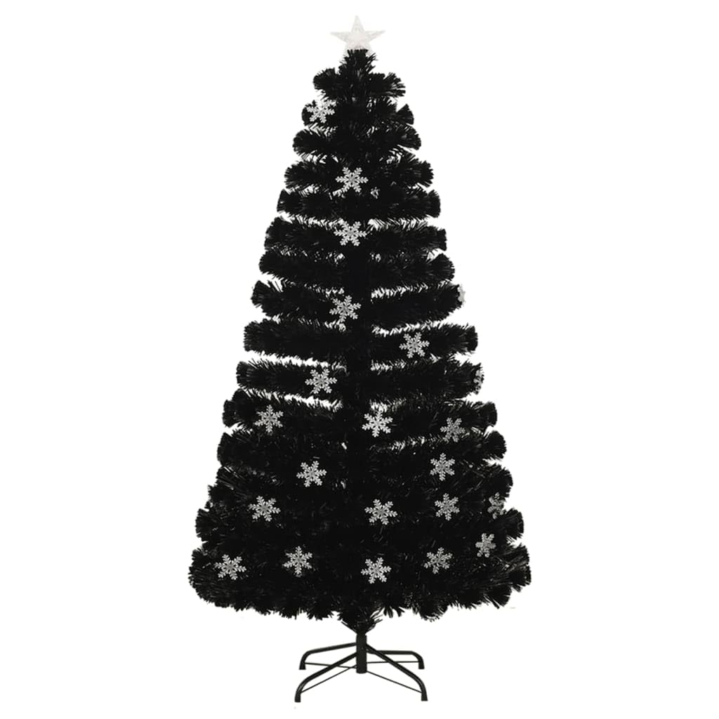 Árbol de Navidad artificial negro, 120 cm, con copos de nieve LED y fibra óptica, 3 6 W, IP44, base robusta, decoración navideña moderna para salón, pasillo y oficina