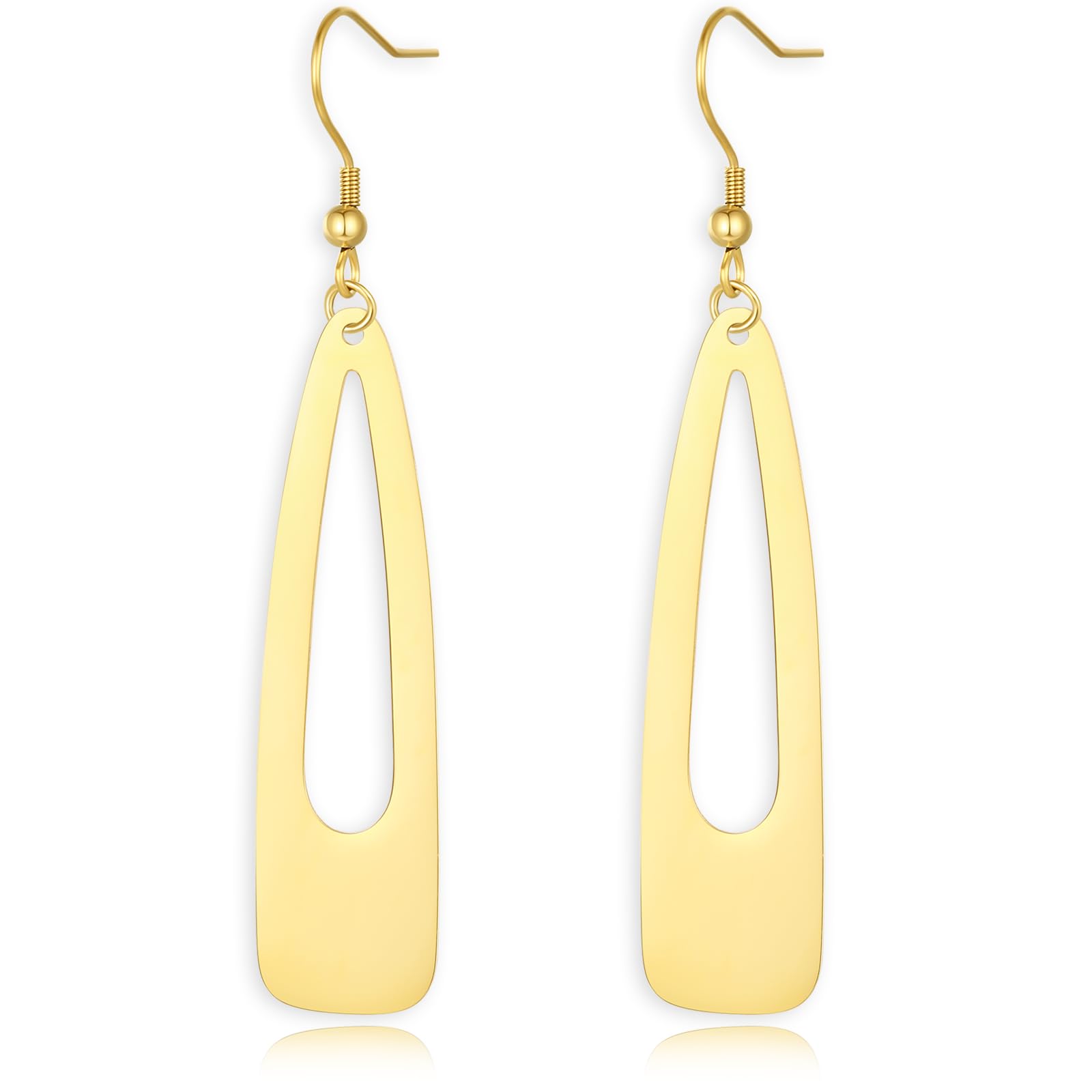 REELMAR Elegant Long Teardrop Dangle Earrings for Women Trendy - 7.5cm Geometric WaterDrop Drops, Dainty Lightweight Polished Stainless Steel