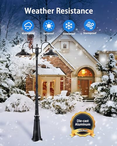 Outdoor-Post-Light-Dusk-to-Dawn-Outdoor-Lamp-Post-Lights-2-Head-Farmhouse-Street-Light-Fixture-Exterior-Black-Pole-Lights-Waterproof-Lantern-Lamp-Outdoor-Lighting-for-Garden-Patio-Pathway Outdoor Post Light Dusk to Dawn Outdoor Lamp Post Lights 2 Head Farmhouse Street Light Fixture Exterior Black Pole Lights Waterproof Lantern Lamp Outdoor Lighting for Garden Patio Pathway