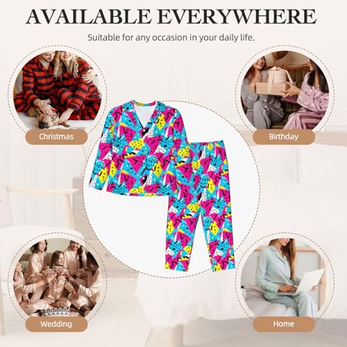 Image of Women'S Long Sleeve Pajama Set Soft Loungewear Button-Down Top & Elastic Waist Pants S- 2XL