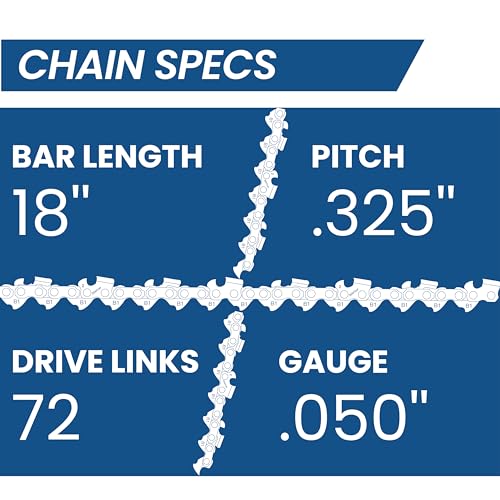 Image of 18 Inch Chainsaw Chain, .325 inch Pitch .050 inch Gauge 72 Drive Links, Germany Steel Anti-Kickback Replacement for Husqvarna 440, 445, 450, Echo CS-400, CS-450, 3-Pack