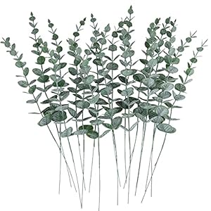 CEWOR 24pcs Eucalyptus Stems Decor Artificial Eucalyptus Leaves Faux Greenery Branches for Wedding Centerpiece Flower Floral Arrangement Farmhouse Home Decoration