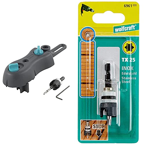 Wolfcraft 6960000 1 Kit de Perçage Pour Terrasse Bois : 1 Guide de Perçage Mobile avec Douillles de Perçage 4 Mm + Foret D'amorçage - Foret Hss Ø 4 Mm...