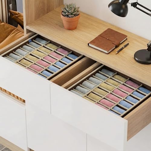 Image of Skrill 24-Compartment - Set of 2 | Non-Woven Foldable Cloth Storage Box Set Underwear, Socks, Ties, Scarves, Bras, Drawer Organization | Space Saving Divider Organizer Closet Storage | Brown