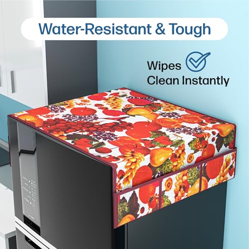 Image of Kuber Industries PVC Fridge Organizer Set, (Fridge Mat, 2 pcs Refrigerator Handle & 1 Refrigerator Top Cover) | Top & Handle Cover and Mat | Print - Fruit