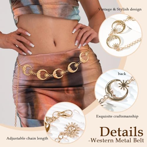 Western Metal Concho Belt for Women Boho Waist Chain Belt Metal Body Chain Belly Accessories for Country Concert Jeans Dresses3