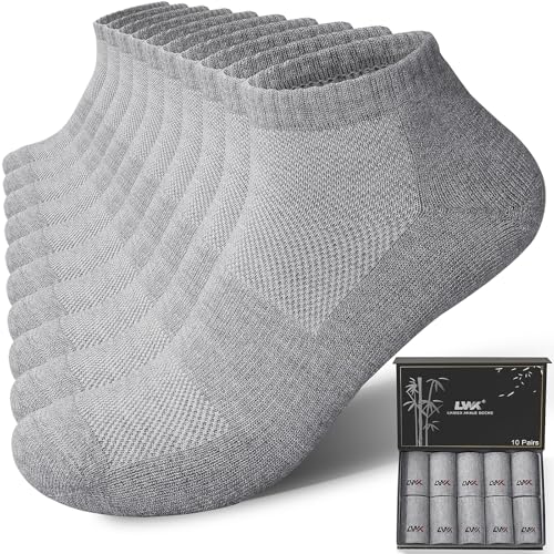 LWK Men's Ankle Socks, Thick Cushioned Bamboo Socks 10-Pack Gift Box