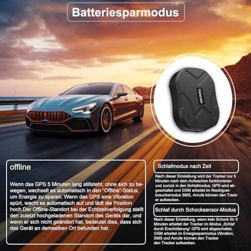 TKMARS GPS Tracker Ohne ABO GPS Tracker Auto 90 Tage Standby-Zeit, 5 Sekunden Zum Aktualisieren Der Position, Stark Magnetisch und Wasserdicht mit Kostenloser App, 5000mah