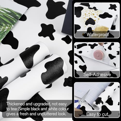 Qianglive Black and White Spots Contact Paper Cow Printed Peel and Stick Wallpaper Self-Adhesive Cute Wallpapers Vinyl White Black Decals for Wall Nursery A Set of 17.3"x300" by Qianglive - Image 2