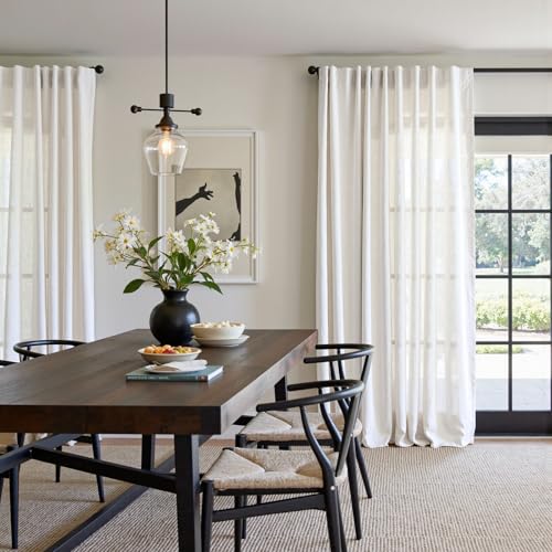 Image of jinchan Linen Curtains Light Filtering Back Tab 84x90 Inch 1 Panel White