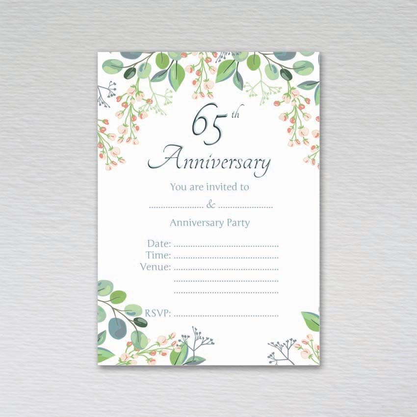 Webspectations Pack of 65th Wedding Anniversary Invitations: Eucalyptus 65th Anniversary Invites (Pack of 20 without Envelopes)