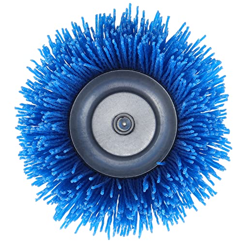 Image of MOUYAT 4 Pack 3 Inch Nylon Abrasive Cup Brushes, 240 Grit Assorted Nylon Cup Drill Brushes with 1 /4 Inch Shank for Removal Grout, Cleaning Furniture Paint, Stripping Residue, Blue