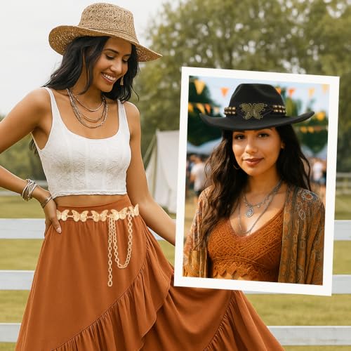 DOCILA Gold Butterfly Chain Belt Cowboy Hat Band Women Western Cowgirl Dress Metal Link Belts Boho Hippie Costume Outfits Accessories - image 2