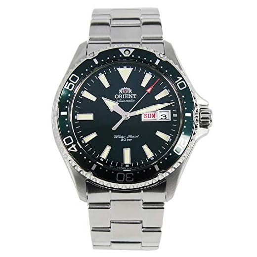 Orient Relógio masculino esportivo de mergulho automático de 200 m com mostrador verde pulseira de aço RA-AA0004E, Verde, Moderno
