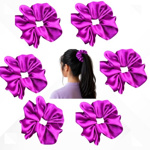 Image of Satin Scrunchies for Women | Set of 6 Crunchies Hair Band(PURPLE)