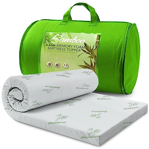 GC GAVENO CAVAILIA Bamboo Mattress Topper Memory Foam 2 cm, Thick Deep Fitted Anti Allergy Toppers, Ultra Soft Touch Bed Pad, Single Size