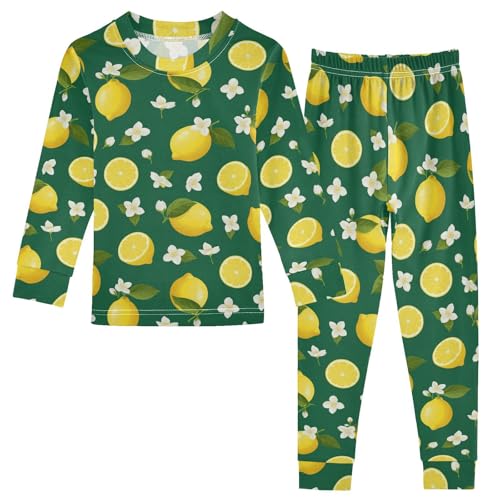 Pajama Sets Long Sleeve Lemon Slice Flower Green Soft Comfy Sleepwear 2 Piece PJS 3-8T