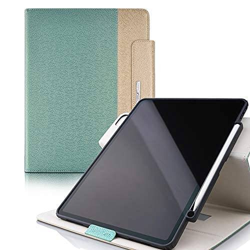 Thankscase Leather Case Compatible with iPad Pro 12.9 6th 5th Generation, Rotating Stand Cover with Pocket, Support Apple Pencil 2 Charging, Auto Wake/Sleep for iPad Pro 12.9 (Gold Jade)