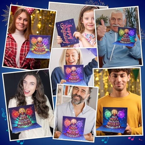 Image of INPHER UPGRADED Birthday Cards Fireworks Pop Up Cake Light and Music Happy Birthday Gifts Decorations for Women, Men, Mom, Grandma