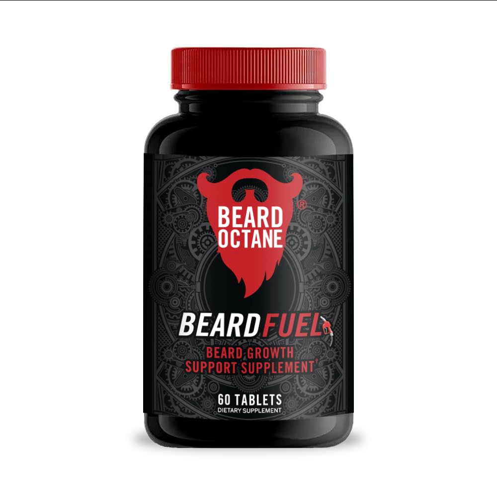 Beard Octane Beard Fuel – Beard Growth Support Vitamins with Biotin & Collagen – 30-Day Supply – Supports Healthy Beard Hair & Strength – Made in USA