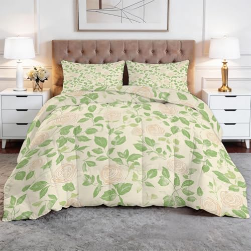 Couette microfibre douce thème campagne rose jardin avec parure de lit crème - 2