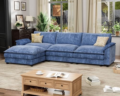 Homall 119" Modular Sectional Sofa, L Shaped Sofa Couch with Reversible Ottoman, DIY Combination Chenille Deep 3-Seat Cloud Couch for Living Room, Apartment (Dark Blue, L Shaped Sofa) - Thumbnail 4