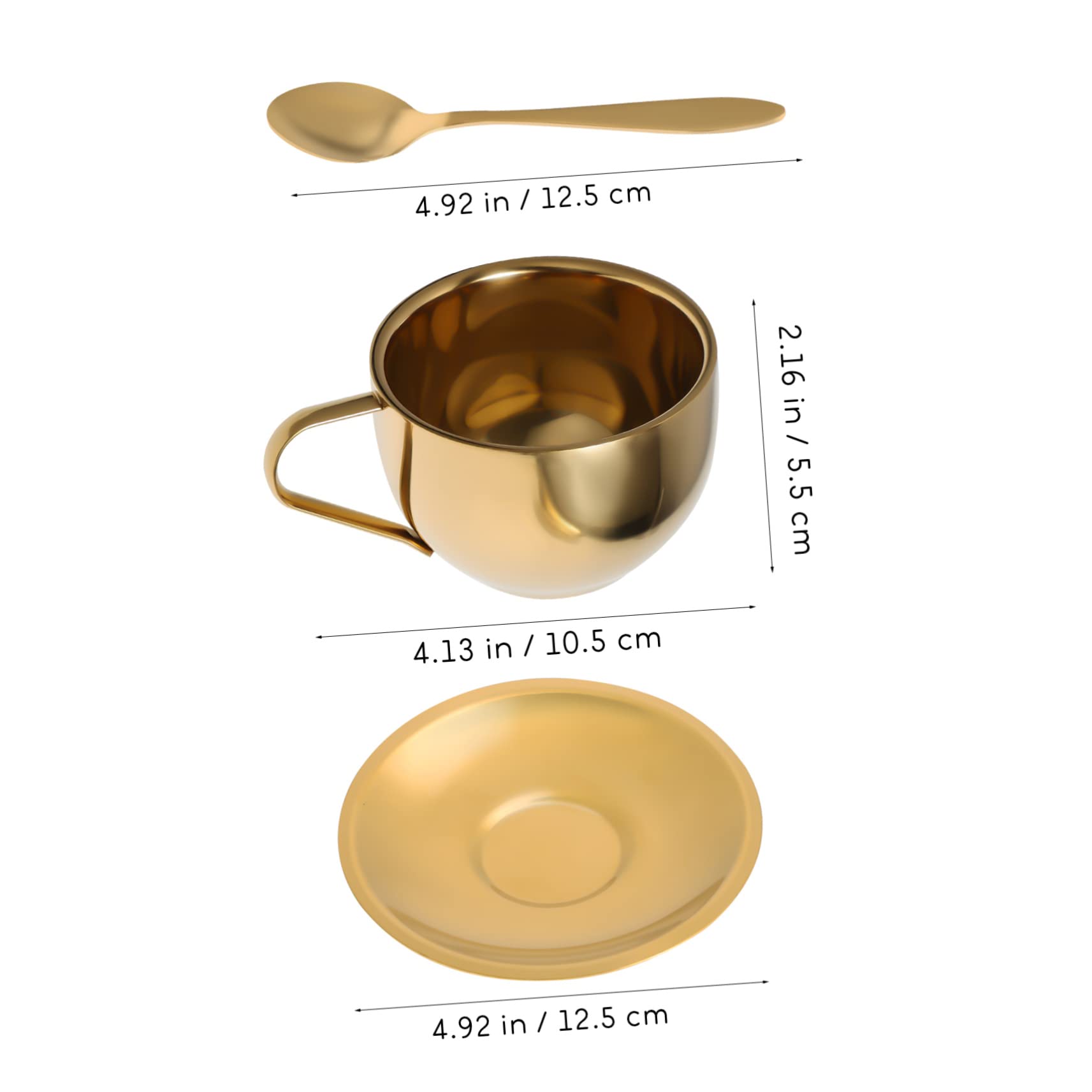 Set de 2 Tasses à Café en Acier Inoxydable 304 avec Soucoupe et Cuillère
