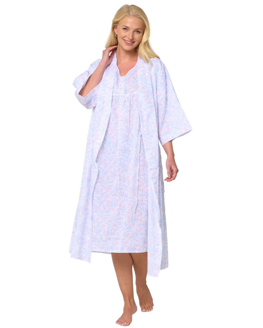 Suzy & Me Ladies Leaf Print Strappy Nightdress, Short Sleeves (WRAP, 28-30)