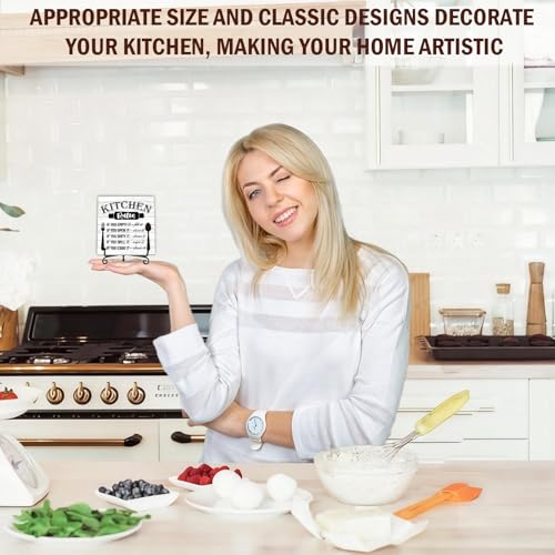 Image of DETIHO Rustic Kitchen Sign Decor, Funny Kitchen Signs for Counter, Farmhouse Wooden Plaque With Iron Stand for Home Desk Shelf Decor - G04