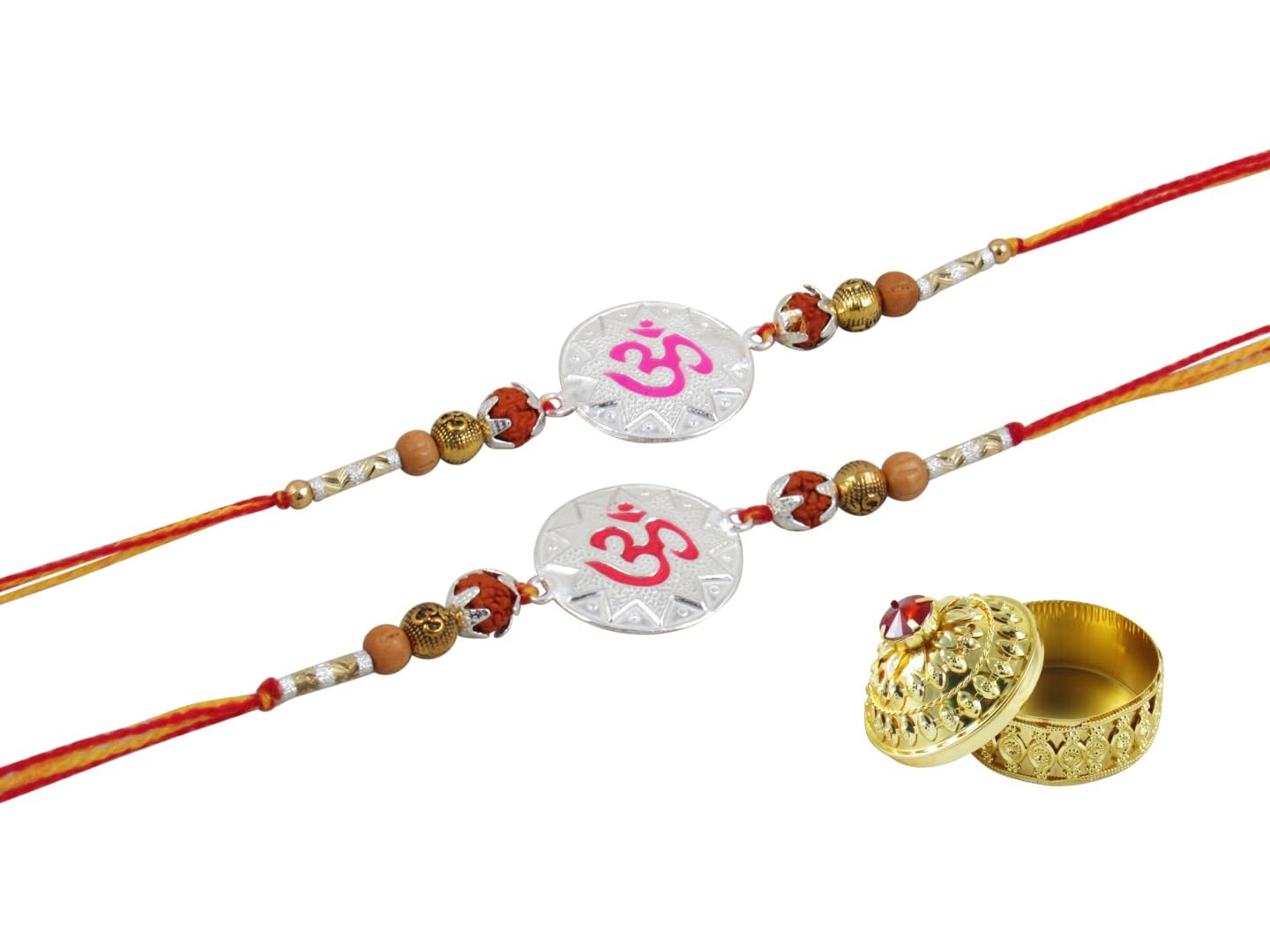 GoldGiftIdeas 999 Silver Meena OM Rakhi for Brother, Silver Rakhi Gift for Bhaiya (Men/Boys), Pure Silver Rakhi for Raksha Bandhan with Golden Dabbi (Pack of 2) (B0CBXBYPZH) Amazon Price History, Amazon Price Tracker