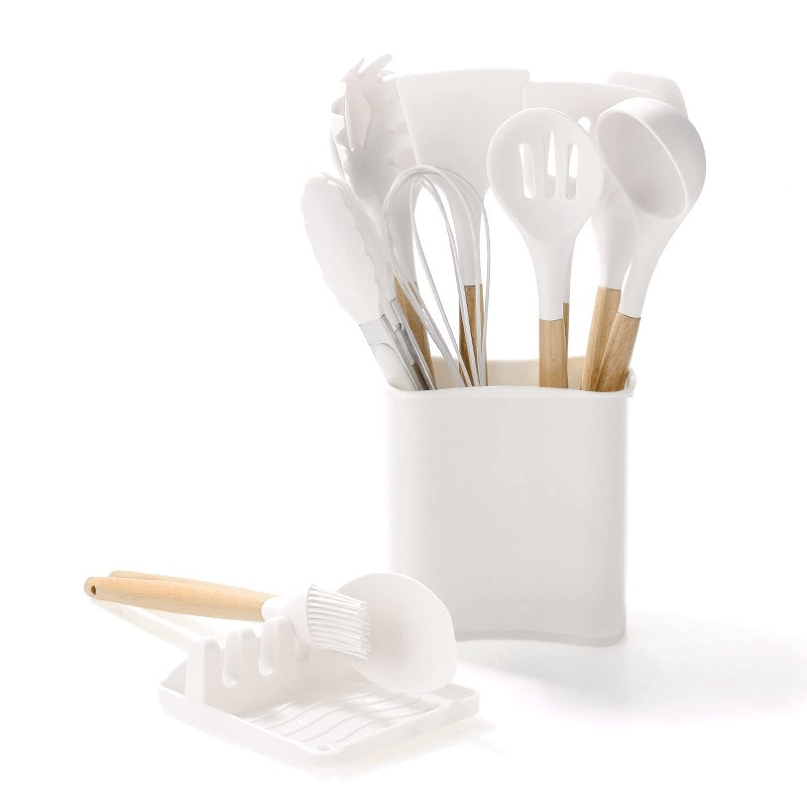 GTHTUHFD Cooking Spatulas And Spoons,Spoon Setcooking Utensils Set Silicone Kitchenware Scraper Oil Brush Egg Whisk Spatula Cooking Utensil Multipurpose Cookware,13pcs White